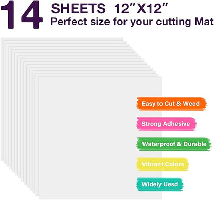 HTVRONT White Permanent Vinyl - 14 Pack 12" x 12" Glossy White Bundle for Cutting Machines, Permanent Adhesive Vinyl Sheets for Craft Projects and Party Decoration Ideal(Glossy)