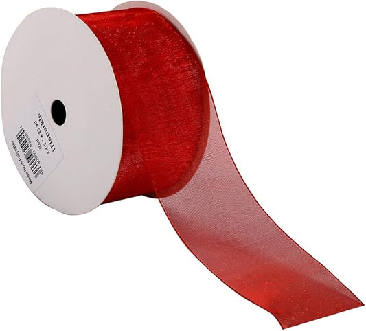 ITIsparkle 11/2" Inch Organza Ribbon 25 Yards-Roll Set for Gift Wrapping Cake Decoration Party Favor Hair Braids Hair Bow Baby Shower Decoration Floral Arrangement Craft Supplies Sheer Ribbon, Red