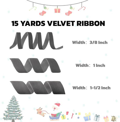 15 Yards Velvet Ribbon 3/8 Inch Single Face Grey Velvet Ribbon Spool Prefect for Holiday Wedding, Ribbons for Gift Wrapping, Christmas Tree Ornaments Wreath Hair Bows, Ribbons for Crafts