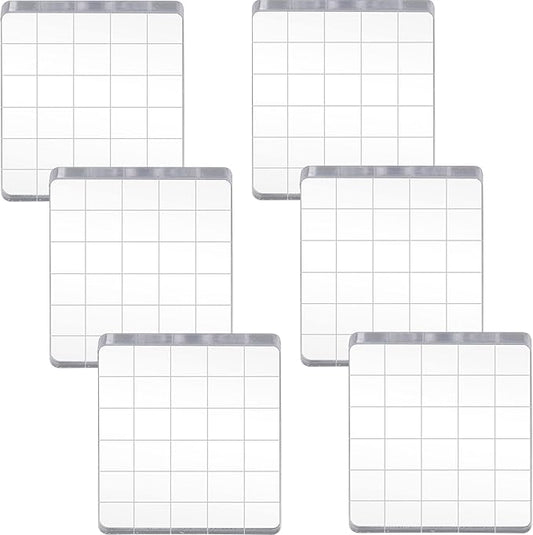 6 Pieces Stamp Block Clear Acrylic Stamping Blocks Tools Set with Grid Lines for DIY Crafts Scrapbooking Card Making Ornaments Stamping Projects