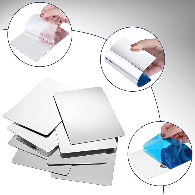 Marsui 8 Pieces Shatter Proof Plastic Mirror Craft 4 x 6 Inch Small Mirror Tiles Bulk with Soft Round Corners Double Sided Protective Film Reflector Sheets Art Craft Supply for Bathroom Home Decor