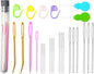 Hekisn 25Pcs Large Eye Blunt Yarn Needles kit, Assorted Sizes Bent Tapestry Darning Needle, Sewing Needles with Needle Threaders & Stitch Markers for Knitting Crochet (Black)