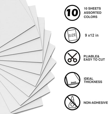 MEARCOOH Foam Sheets Crafts White 9x12 Inch 2mm Eva Color Craft Foam Paper for Crafts Project Preschoolers Classroom Scrapbooking DIY Cosplay(10 Sheets)