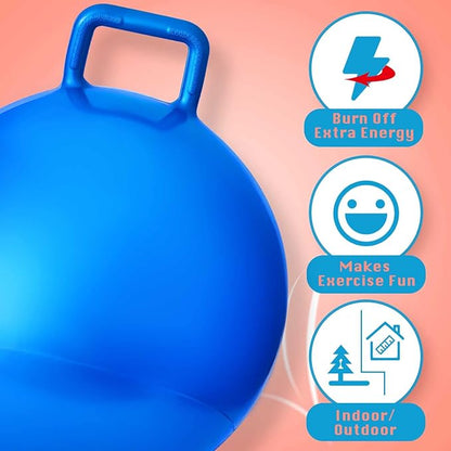 Lewtemi 3 Pcs 22 Inch Bouncing Ball with Handle, Outdoors Hopper Jumping Hopping Ball and Air Pump for Sports Exercise (Red, Blue, Green)