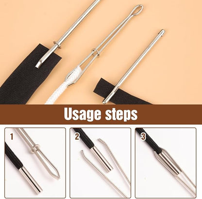 8 PCS DIY Rope Threader Clip, Drawstring Threader Tool Set, Sewing Loop Turner Hooks Metal Easy Pull Drawstring Threader with Tweezer Sewing Tool for Drawstring Replacement for Hoodies, Shorts, Pants