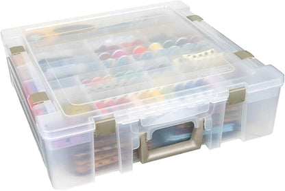 ArtBin 6981AB Super Satchel Deluxe Divided Base, Large Portable Art & Craft Organizer with Drawers, [1] Plastic Storage Case, Clear