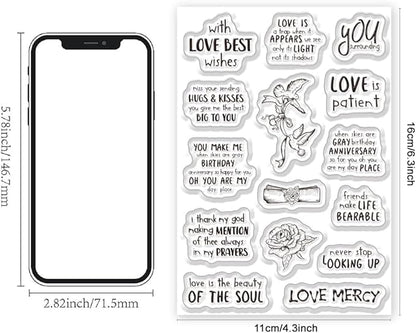 Inspirational Words Transparent Clear Stamps Flower Graduation Cards Silicone Stamps for DIY Scrapbooking Supplies Embossing Paper Card Happy Birthday Clear Stamps for DIY Card Making