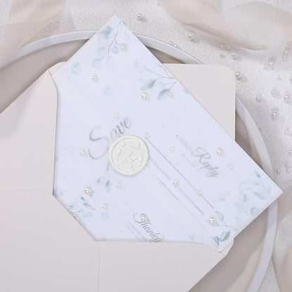 UNIQOOO 120 Pack Pre-Folded Vellum Jackets for 5x7 Invitations, Elegant Semi-Transparent Vellum Paper, 115GSM Wedding Invitation Accessories, for Envelope Liners 5x7 Inserts