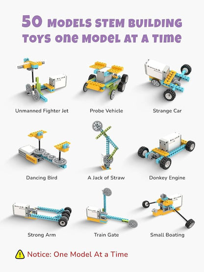 50-in-1 STEM Building Toys for Kids Aged 6-12: 50 Models Science Educational Engineering Blocks Project Kit, Creative Learning Activities for Boys & Girls, for Ages 6-8 8-12