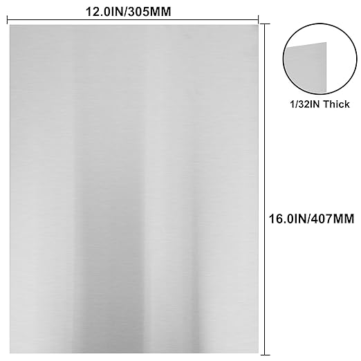 430 Stainless Steel Sheet Metal 12" x 16" x 1/32" Inch Metal Plates for Magnetic Mount Board Wall 20GA(0.80MM) 430 Stainless Steel Shim Stock Plates Metal Sheets for Crafting, Kitchen DIY, Office