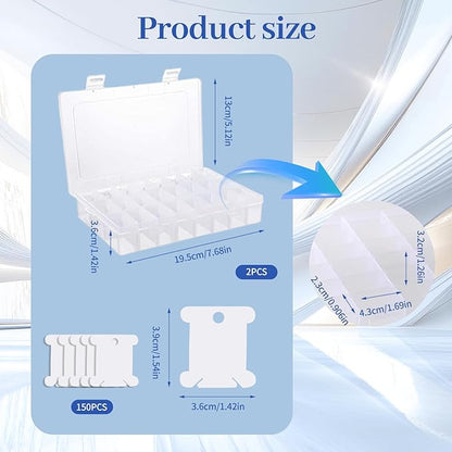 Embroidery Thread Organizer, 2 PCS Embroidery Floss Organizer, Removable with 150 White Floss Bobbins and Two Stickers, 1*Manual Winding Machine Suitable for Cross Stitch, DIY Sewing