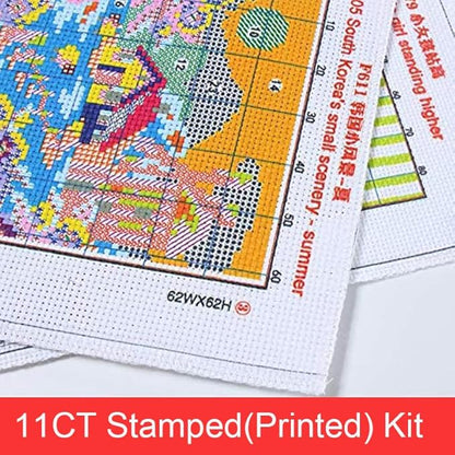 Stitchmelody Stamped Cross Stitch Kits,14CT Printed Pattern on Canvas,DMC Threads Embroidery Set-Happy Couple 17.3''×14.2''