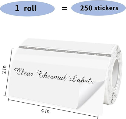 2" x 4" Transparent Thermal Label Stickers,Waterproof Thermal Printer Sticker Labels for Gift Wrapping, Self-Adhesive Name Price Tag DIY Custom Logo Design (250 pcs,Clear)