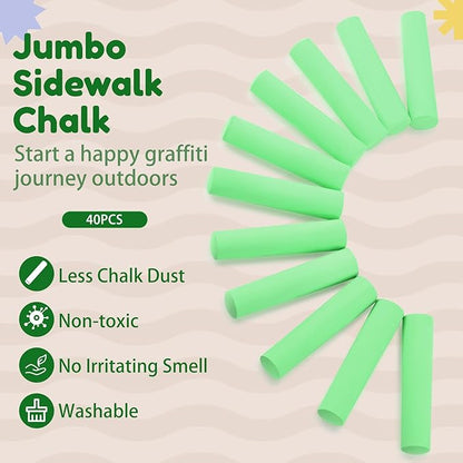 Fulmoon 40 Pcs Jumbo Sidewalk Chalk for Kids Outdoor Art Non Toxic Large Washable Street Chalk for Adults Drawing Painting Classroom(Fruit Green,Round Style)
