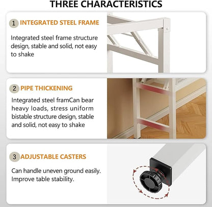 39.4 Inch Foldable Desks for Small Spaces,Foldable Desk No Assembly,Small Table for Bedroom,White.
