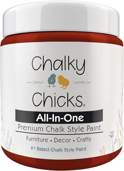 Chalky Chicks All-in-One Chalk Paint for Furniture or Cabinet - 4 Fl Oz - Matte Finish Poison Apple (Dark Red) for Metal, Wood Furniture Paint - No Sanding All-in-One for Home Decor & Crafts, USA Made
