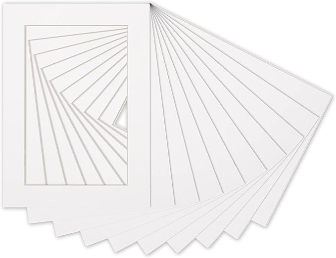 Pack of 25 Acid Free 8x10 Mats Bevel Cut for 5.5x8.5 Photos - White Precut Matboards With Backing Boards and Clear Photo Mat Bags For Pictures, Photos, Framing - 4-ply Thickness