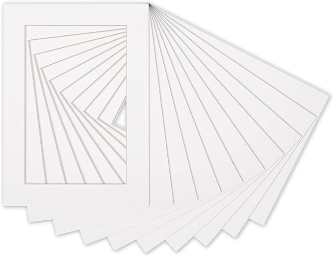 Poster Palooza Pack of 25 Acid Free 8.5x11 Mats Bevel Cut for 7x9 Photos - White Precut Matboards With Backing Boards and Clear Photo Mat Bags For Pictures, Photos, Framing - 4-ply Thickness