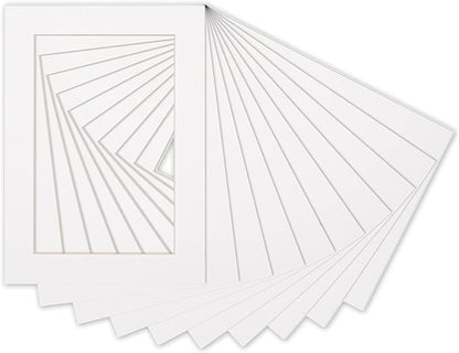 Poster Palooza Pack of 25 Acid Free 8.5x11 Mats Bevel Cut for 7x9 Photos - White Precut Matboards With Backing Boards and Clear Photo Mat Bags For Pictures, Photos, Framing - 4-ply Thickness