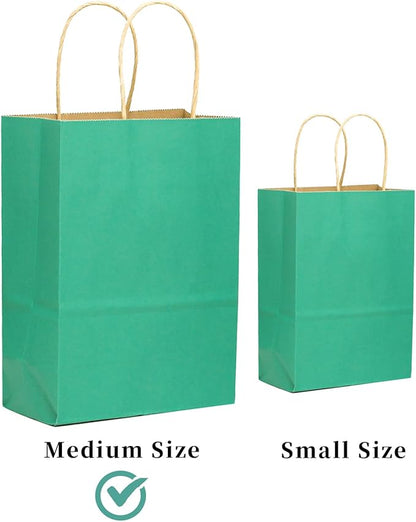 qiqee 32-Packs Mint Green Paper Gift Bags with Handles Bulk 7.6"x4.75"x10.5" Medium Size Gift Bags Multiple Uses