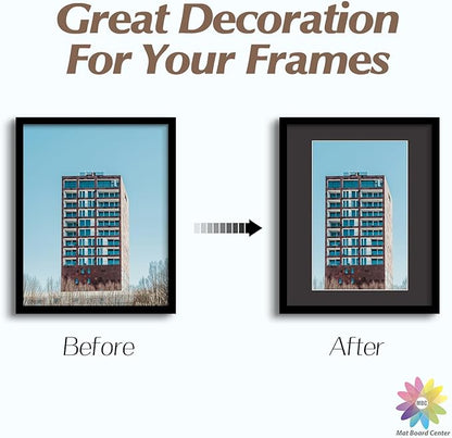 MBC Mat Board Center, 5 Pack 16x20 for 11x17 Black Picture Mats Frame Mattes, Bevel Cut, Acid Free, 4-ply Thickness