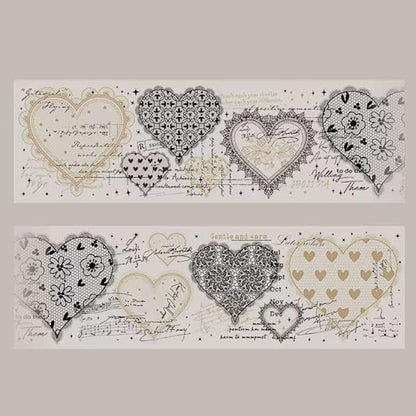 3pcs Vintage Lace Tape Cutout Art Lace Black White Stickers Roll Sticker PET Reusable Exquisite Lace Heart Pattern Tape for DIY Scrapbook Album Journal Photo Frames Decor