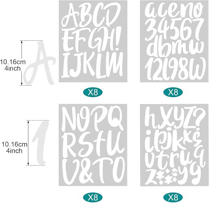 Outus 576 Pieces 8 Sheets Letters Stickers Self Adhesive Vinyl Letter Alphabet Number Stickers Mailbox Numbers Sticker, Decals for Classroom Decor, Sign, Door(White,4 Inch)