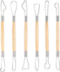 6Pcs Clay Sculpting Tools Ceramic Pottery Clay Ribbon Sculpting Tools Wooden Handle Sculpting Tools Kit Pottery Trimming Detail Tool Wire Loop Sculpture Set for Wax Carving Modeling