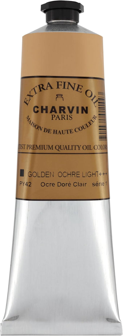 Charvin Extra Fine Oil Paint, Golden Ochre Light 150 ml - Triple-Milled, Rich Texture, Poppy Oil-Based, Light-Fast, Handmade, Archival Quality