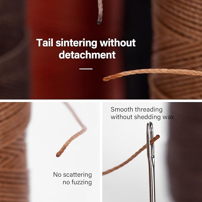 WUTA Leather Waxed Thread Round Polyester Sewing Threads Leather Craft Hand Stitching Line DIY Bracelet Thread Repair Work Cord with 12 Pcs Needles and Storage Bag (0.65mm)