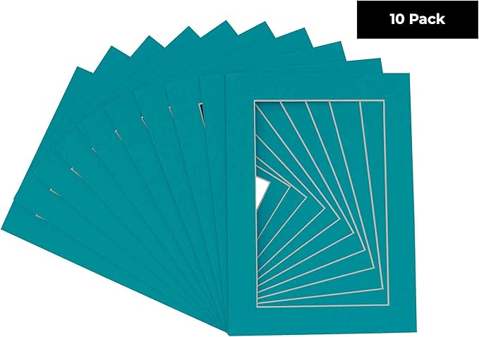 5x7 Mat for 8.5x11 Frame - Precut Mat Board Acid-Free Teal Blue 5x7 Photo Matte Made to Fit a 8.5x11 Picture Frame, Premium Matboard for Family Photos, Show Kits, Art, Picture Framing, Pack of 10 Mats