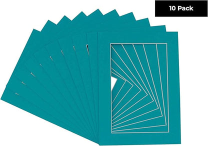 6x8 Mat for 8x10 Frame - Precut Mat Board Acid-Free Show Kit with Backing Board, and Clear Bags Teal Blue 6x8 Photo Matte Made to Fit a 8x10 Picture Frame Matboard for Framing, Pack of 10 Mats