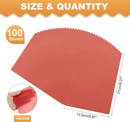 MECCANIXITY 100 Sheet Colored Vellum Paper 5.9" x 8.3", 100gsm Translucent Printable Vellum Sheets for Printing Wedding Invitations Inkjet Laser Printer, Deep Red