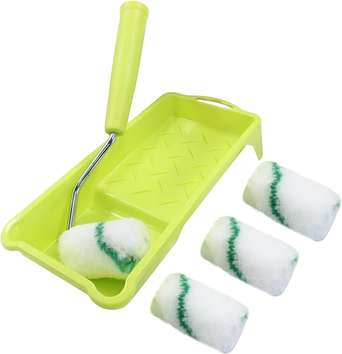 Litoexpe 2 Inch Paint Roller, Mini Paint Roller Kit (Including 6 Ultra-fine Fiber Roller Covers, 1 Paint Tray, and 1 Roller Frame), Touch Up Small Paint Roller for Painting Wall, Door (Green)