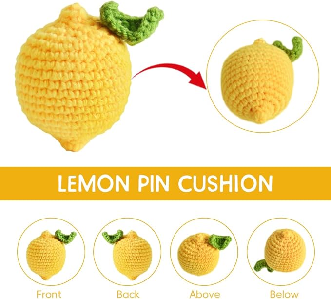Lemon Pin Cushion, Handmade Knitted Pincushions, Cute Pin Cushions Needle Holders for Sewing Quilting Accessory, DIY Crafts or Patchwork Decor