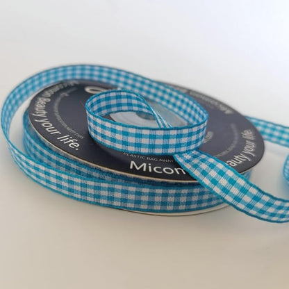 Micomon Vivid Blue and White Woven Edge Plaid Ribbon 100% Polyester Gingham Ribbon 25 Yards Each Roll (3/8",Vivid Blue)