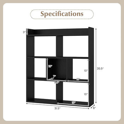 Giantex 7 Cubes Bookshelf, Free-Standing Wooden Bookcase, 4 Tier Home Display Shelf, Horizontal Storage Unit w/Anti-Toppling Devices, Open-Back Display Rack for Study, Living Room (1, Black)