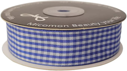 Blue and White Gingham Ribbon Plaid Ribbon 25 Yards Each Roll 100% Polyester (1", Blue)