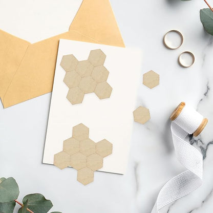 HEALLILY Wood Pieces, 200PCS Hexagon Wood Shape Beech Hexagonal Cutout Shapes Mosaic Tile Ornaments Embellishment DIY Crafts Decorations for Wedding Birthday Christmas (10mm)