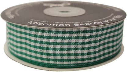Green and White Woven Edge Plaid Ribbon 100% Polyester Gingham Ribbon 25 Yards Each Roll (1",Green)