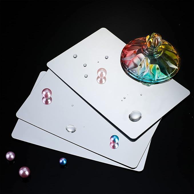 Marsui 100 Pieces Shatter Proof Plastic Mirror Craft 4 x 6 Inch Small Mirror Tiles Bulk with Soft Round Corners Double Sided Protective Film Reflector Sheets Art Craft Supply for Bathroom Home Decor