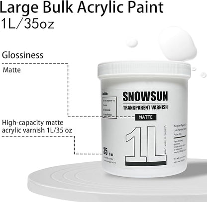 SNOWSUN Matte Varnish for Acrylic Painting, 1L Professional Acrylic Artist's Varnish, Matte Finish, Non-Yellowing, Non-Toxic, Suitable for Artists, Hobby Painters & Kids