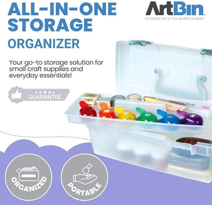 ArtBin 6937AG Essentials Lift-Out Tray Box, Portable Art & Craft Organizer with Handle and Tray, Clear/Aqua
