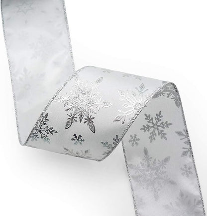 CT CRAFT LLC Satin with Silver Snowflake Wired Ribbon 2.5 Inch x 10 Yards for Christmas Home Decor Tree Topper Bow Gift Wrapping DIY Crafts Wreath Garland