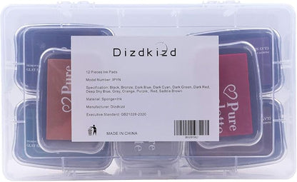 Dizdkizd Ink Pad Set, European Vintage Color Pigment Ink Pad, 12 Colors High Ink Quantity Stamp Pads for Rubber Stamps, Paper, Scrapbooking, Wood Fabric and Craft Supplies