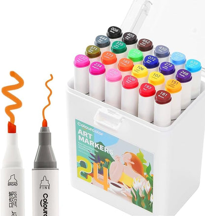 Back to School 24 Colors Alcohol Markers Set, Fine & Chisel Dual Tips Art Twin Sketch Pens Permanent Alcohol Based with Case Office Supplies