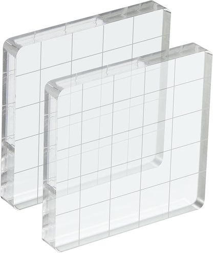 PATIKIL 2" x 2" Acrylic Stamp Block, 2 Pack Clear Stamping Block with Grid Lines Decorative Mounting Blocks Square for Scrapbooking DIY Crafts Card Making