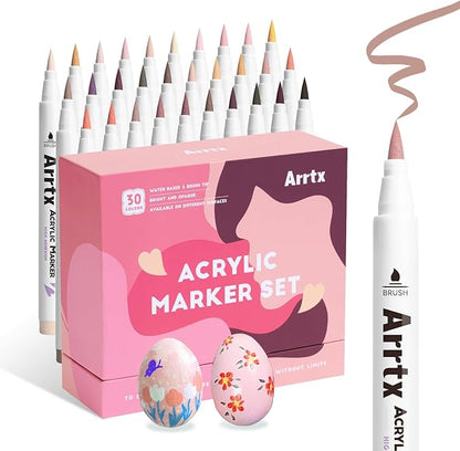 Arrtx 30 Colors Skin Color Acrylic Paint Pens, Skin Tone Paint Markers Paint Pens for Artists Adults Coloring Drawing Brush Tip for Rock Painting, Wood, Canvas, DIY Crafts Making Art Supplies