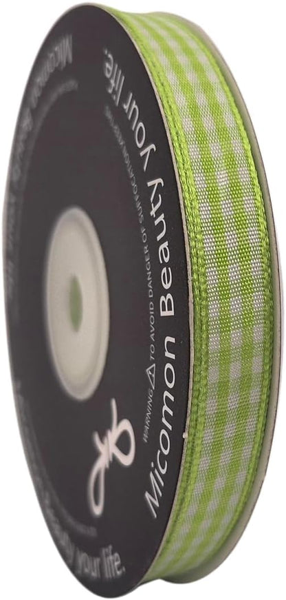 Apple Green Gingham Plaid Checked Ribbon 25 Yard Each Roll 100% Polyester (3/8", Apple Green)