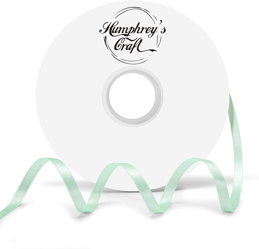 Humphrey's Craft 1/4 Inch Mint Green Double Faced Satin Ribbon - 50 Yards Variety of Color for Crafts Gift Wrapping Bows Bouquet Decoration Sewing Christmas Tree Wedding Invitation Card.